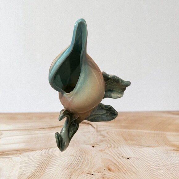 Mid Century Hull Pottery Ebb Tide Conch Bud Vase Peach Green 7" MCM Vintage "B" - Picture 12 of 13